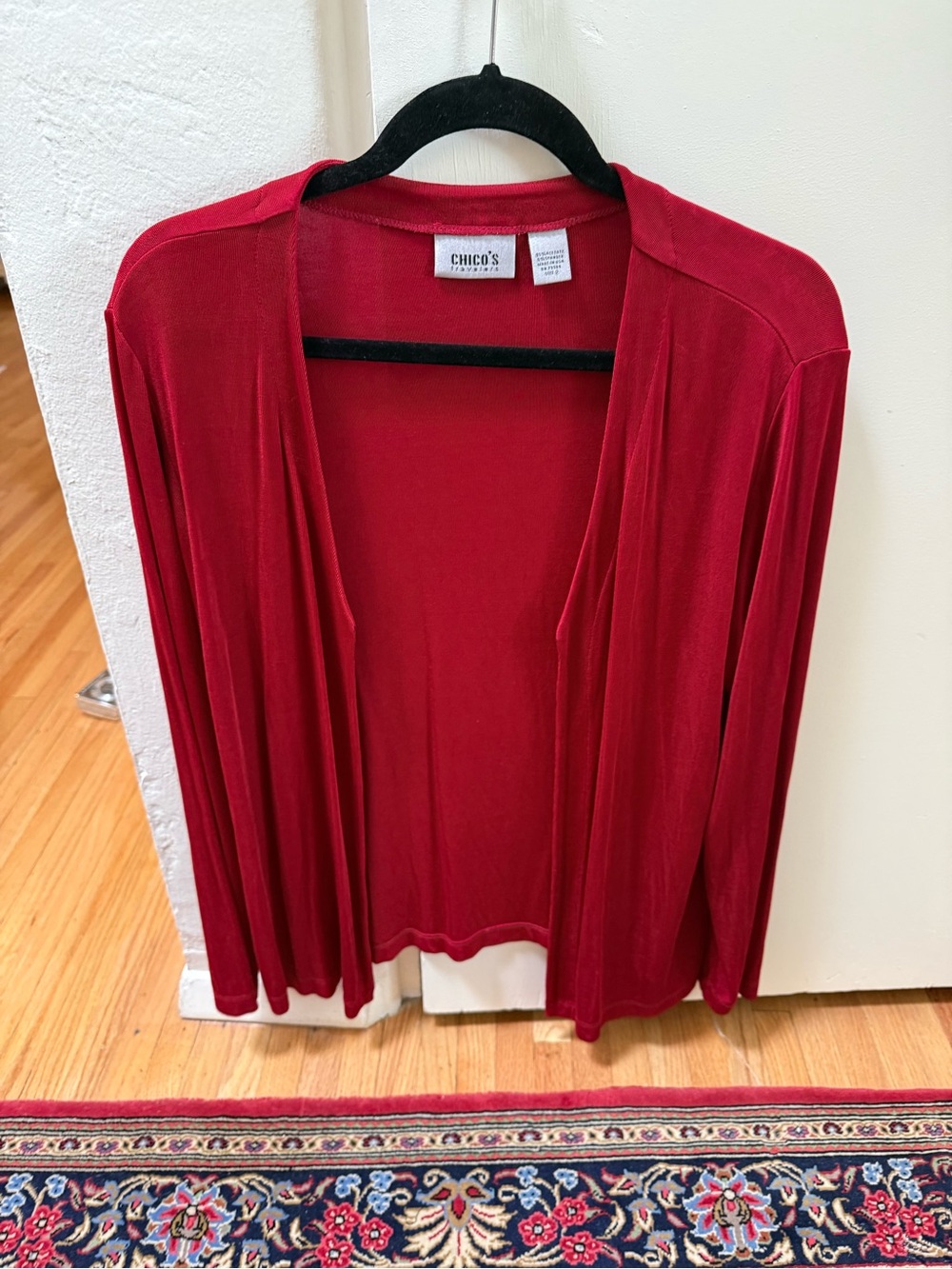 Chico's Travelers Deep Red Open-Front Cardigan